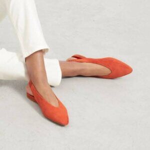 Everlane Suede Pointed Toe Slingback Flats - Orange Red -